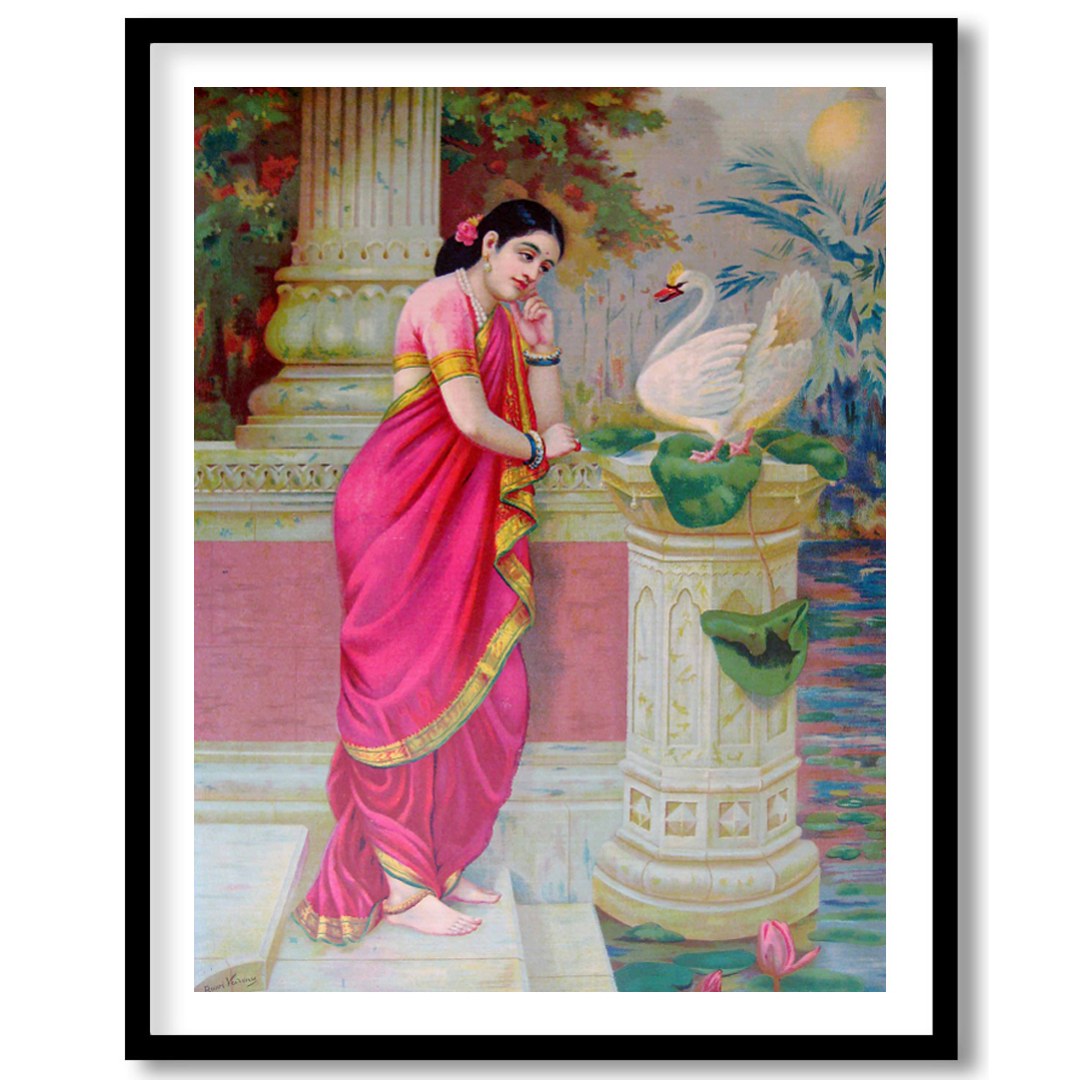 This exquisite artwork captures a serene moment of beauty and grace. A woman adorned in a vibrant for living-space