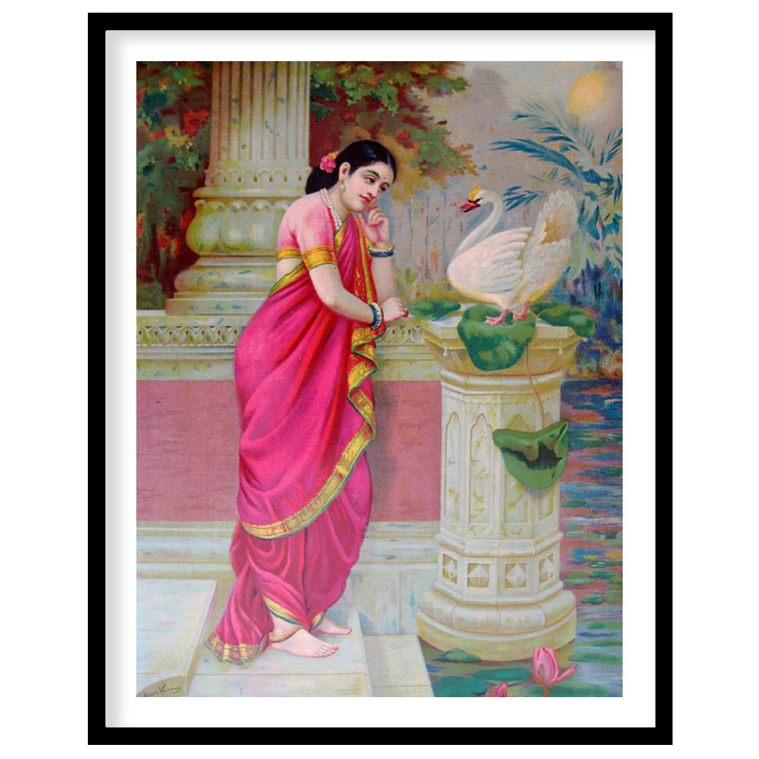 This exquisite artwork captures a serene moment of beauty and grace. A woman adorned in a vibrant for living-space