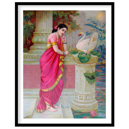 This exquisite artwork captures a serene moment of beauty and grace. A woman adorned in a vibrant for living-space