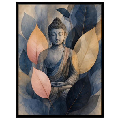 Immerse yourself in tranquility with this stunning artwork depicting Lord Buddha enveloped by for bedroom
