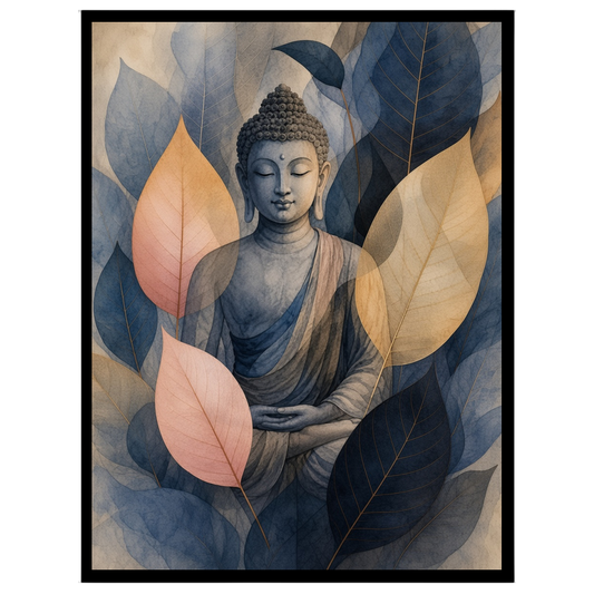 Immerse yourself in tranquility with this stunning artwork depicting Lord Buddha enveloped by for bedroom