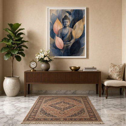Immerse yourself in tranquility with this stunning artwork depicting Lord Buddha enveloped by for Entrance