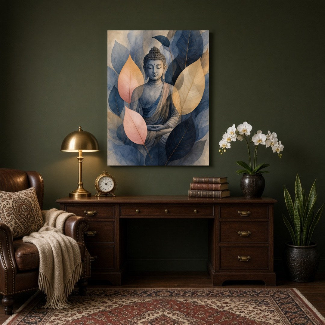 Immerse yourself in tranquility with this stunning artwork depicting Lord Buddha enveloped by for Study
