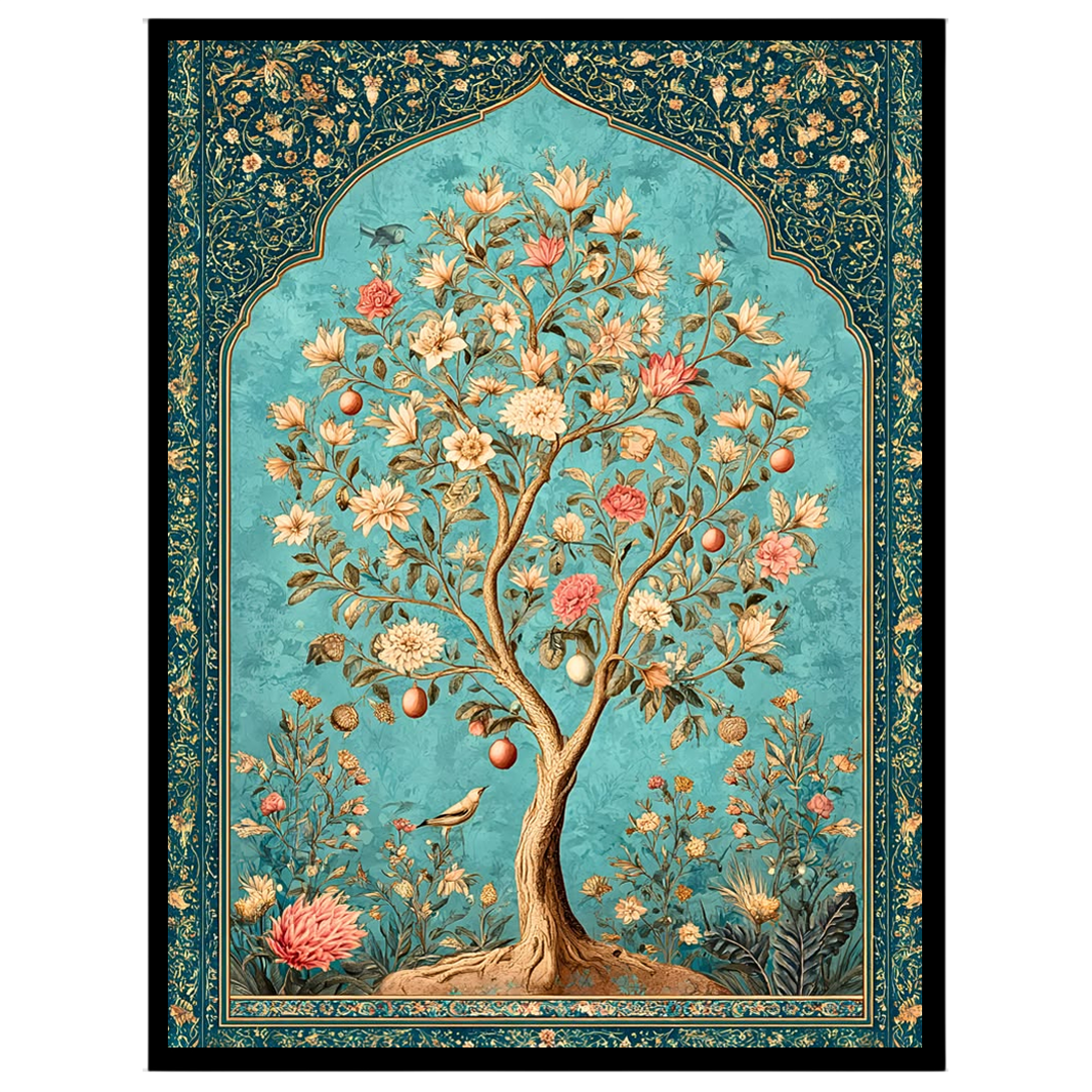 Immerse in the opulent elegance of this majestic Tree of Life, beautifully rendered in Mughal for abode