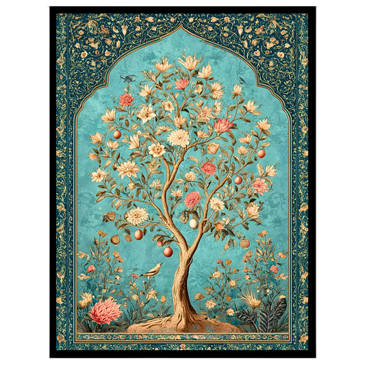 Immerse in the opulent elegance of this majestic Tree of Life, beautifully rendered in Mughal for abode