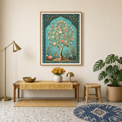 Immerse in the opulent elegance of this majestic Tree of Life, beautifully rendered in Mughal for Entrance