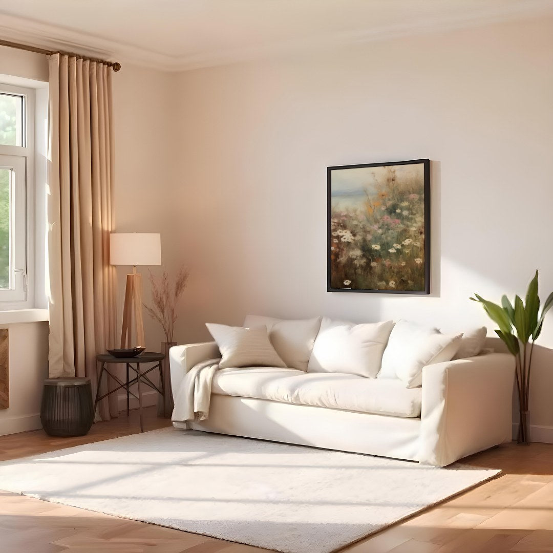 Immerse yourself in the tranquil beauty of nature with this dreamy meadow landscape artwork. for Family Room