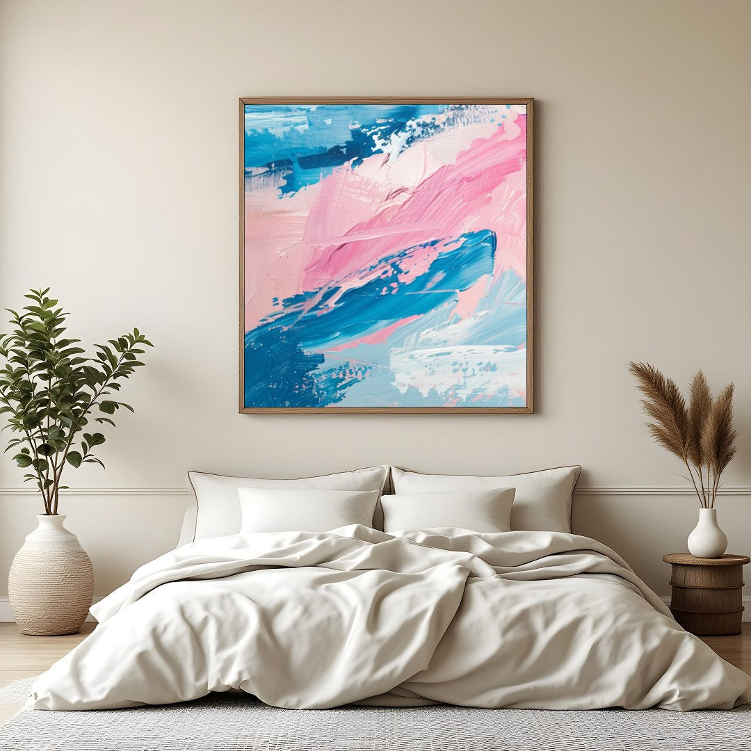 This captivating abstract piece invites tranquility with sweeping brushstrokes in soothing pastel for Bedroom