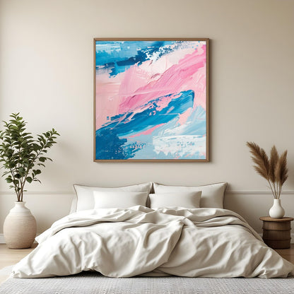 This captivating abstract piece invites tranquility with sweeping brushstrokes in soothing pastel for Bedroom