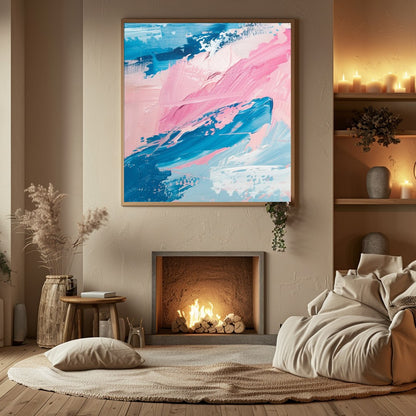 This captivating abstract piece invites tranquility with sweeping brushstrokes in soothing pastel for Hall