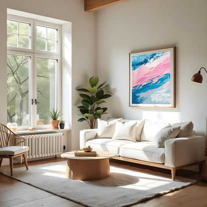 This captivating abstract piece invites tranquility with sweeping brushstrokes in soothing pastel for Living Room