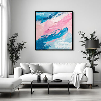 This captivating abstract piece invites tranquility with sweeping brushstrokes in soothing pastel for Sitting Area