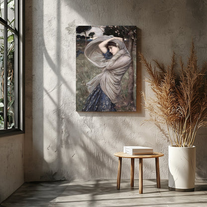 This captivating artwork captures a moment of serene beauty, as a woman stands gracefully amidst a for Entrance