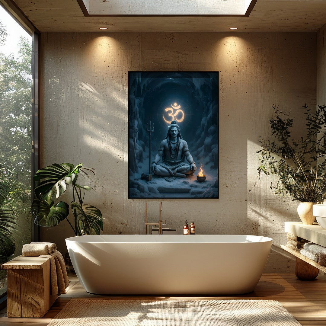 This mesmerizing artwork captures the serene presence of a meditative figure, enveloped in an for Bathroom