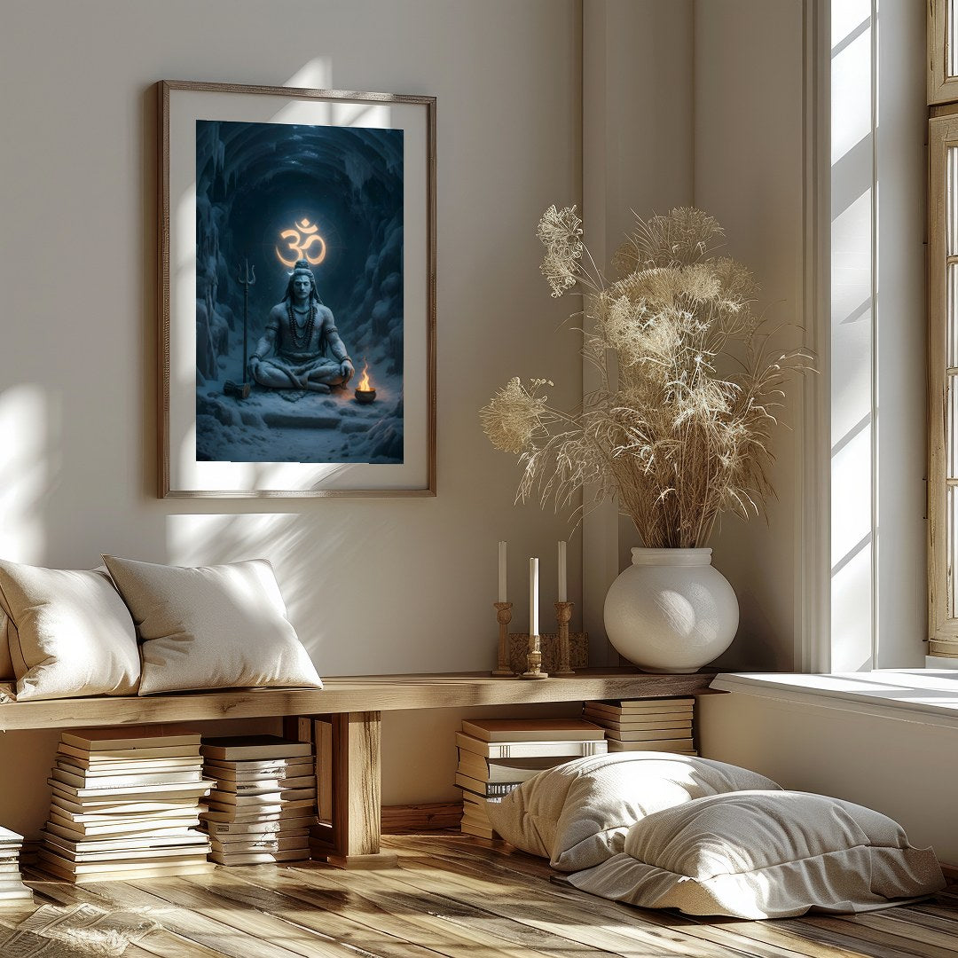 This mesmerizing artwork captures the serene presence of a meditative figure, enveloped in an for house