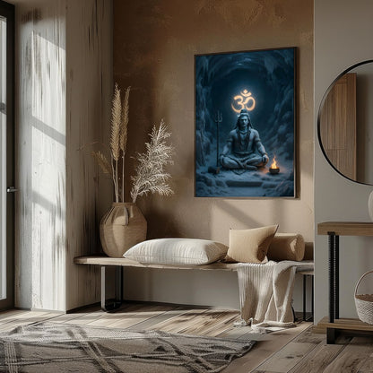 This mesmerizing artwork captures the serene presence of a meditative figure, enveloped in an for place