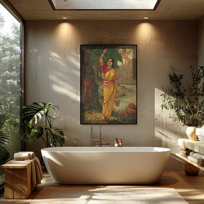 Immerse yourself in the timeless beauty of this captivating artwork depicting a serene figure in a for Bathroom