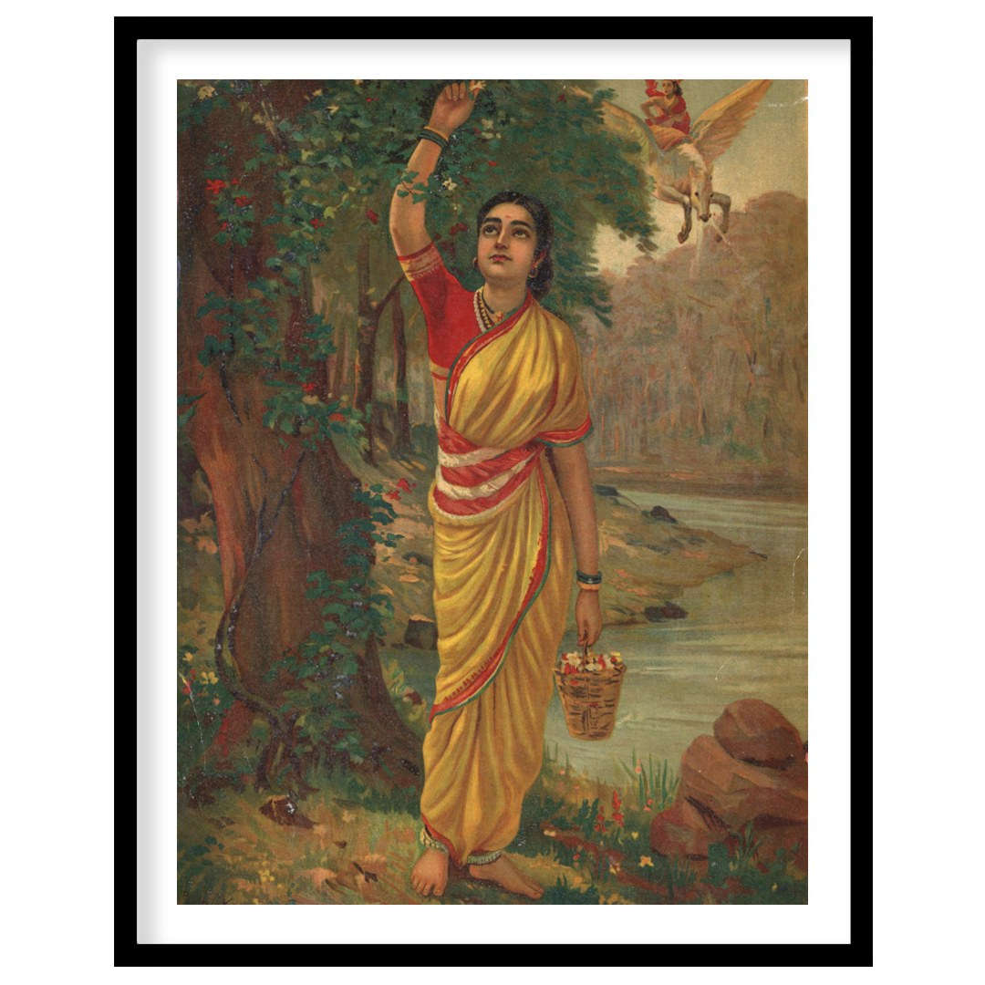 Immerse yourself in the timeless beauty of this captivating artwork depicting a serene figure in a for dwelling