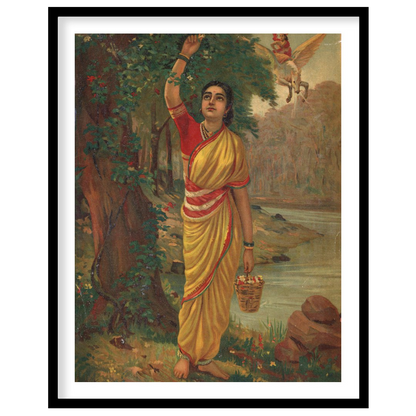 Immerse yourself in the timeless beauty of this captivating artwork depicting a serene figure in a for dwelling