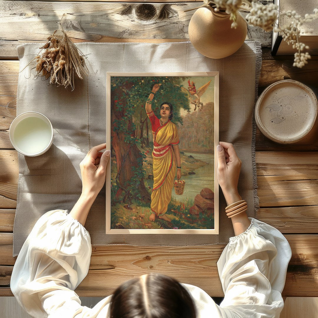 Immerse yourself in the timeless beauty of this captivating artwork depicting a serene figure in a for Kitchen