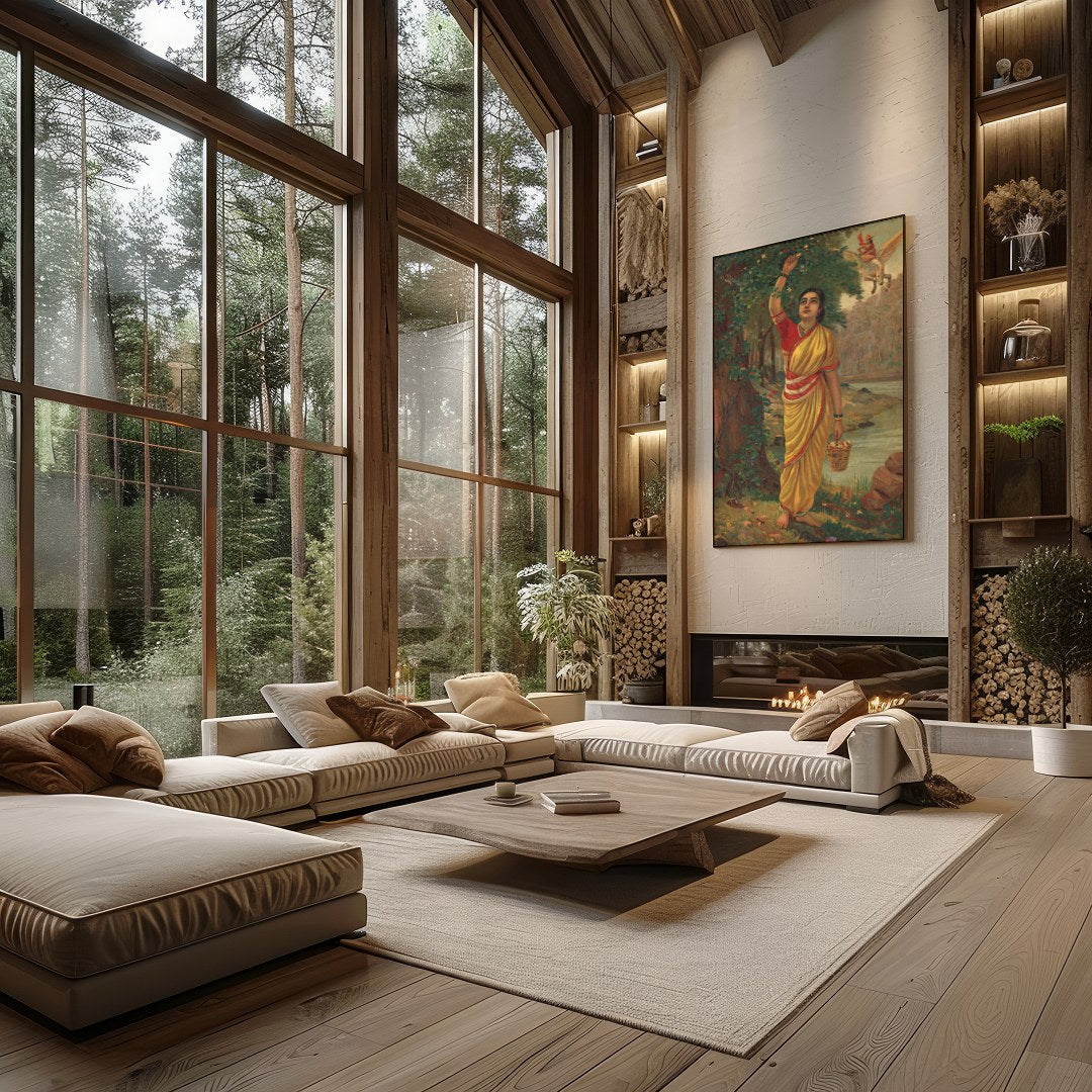 Immerse yourself in the timeless beauty of this captivating artwork depicting a serene figure in a for Living Room