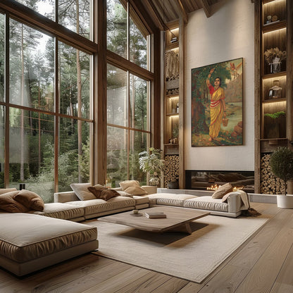 Immerse yourself in the timeless beauty of this captivating artwork depicting a serene figure in a for Living Room