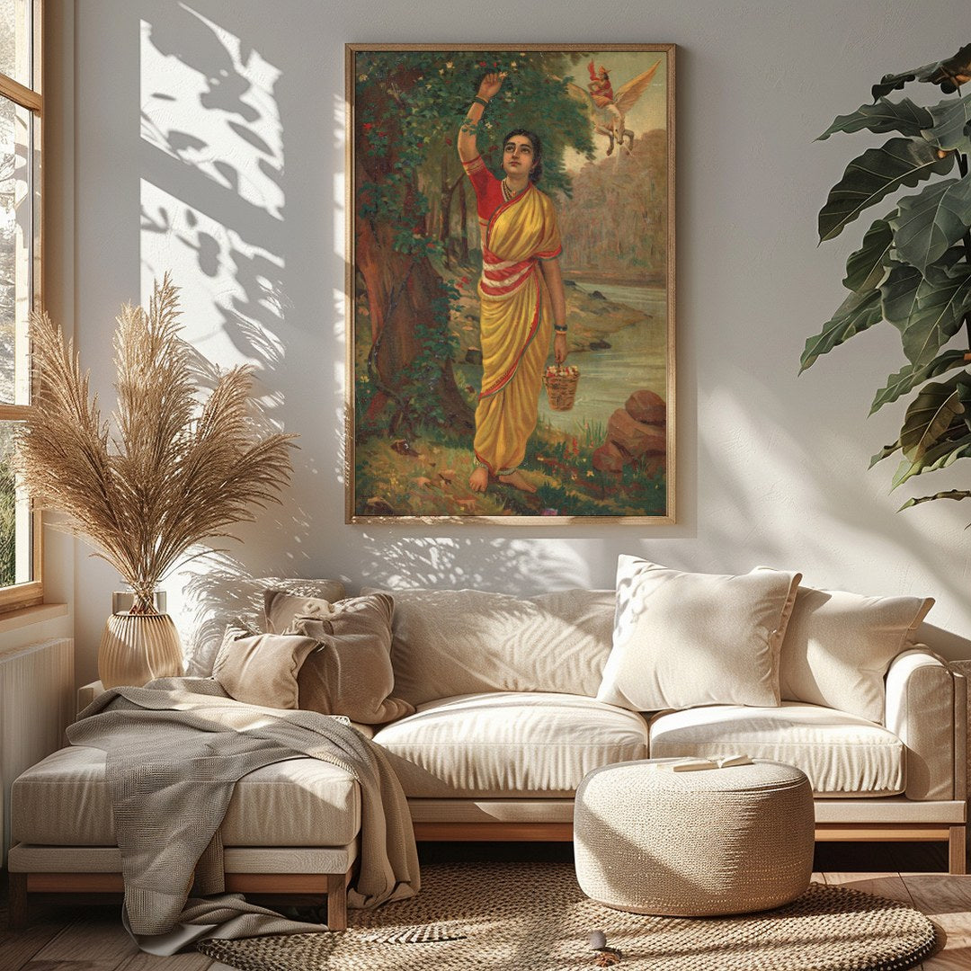 Immerse yourself in the timeless beauty of this captivating artwork depicting a serene figure in a for Sitting Area