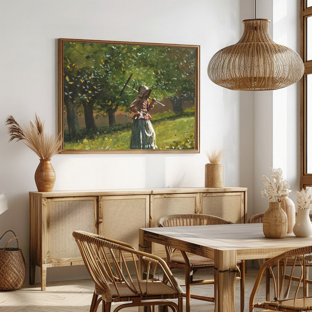 Experience the peaceful allure of 'Serenity in the Orchard,' a captivating watercolor painting that for Dining