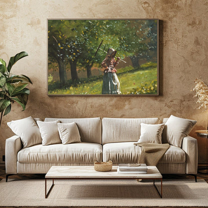 Experience the peaceful allure of 'Serenity in the Orchard,' a captivating watercolor painting that for Family Room