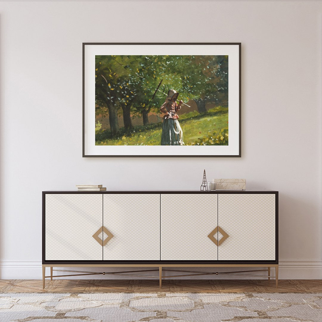 Experience the peaceful allure of 'Serenity in the Orchard,' a captivating watercolor painting that for Foyer