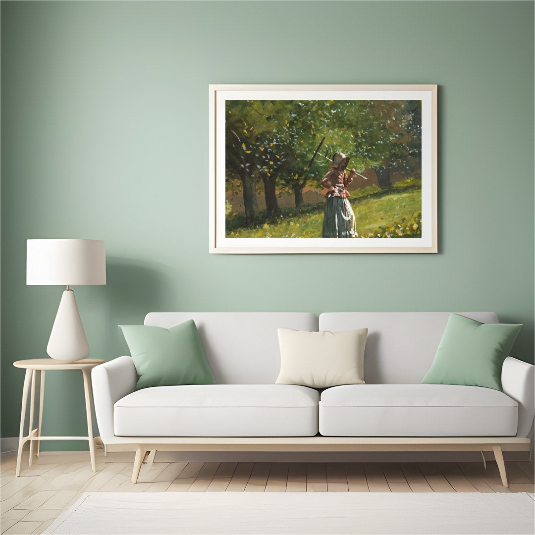 Experience the peaceful allure of 'Serenity in the Orchard,' a captivating watercolor painting that for Hall