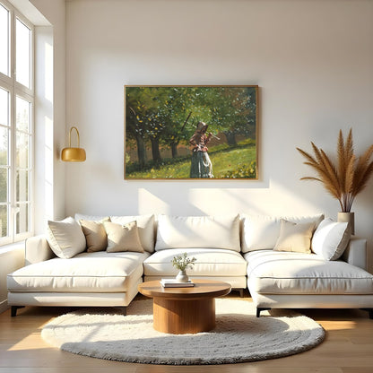 Experience the peaceful allure of 'Serenity in the Orchard,' a captivating watercolor painting that for Living Room