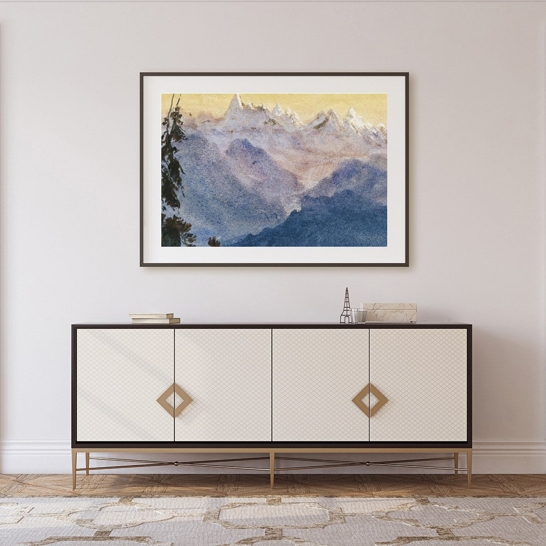 Immerse yourself in the tranquil beauty of 'Serenity in the Peaks,' a stunning depiction of for Foyer