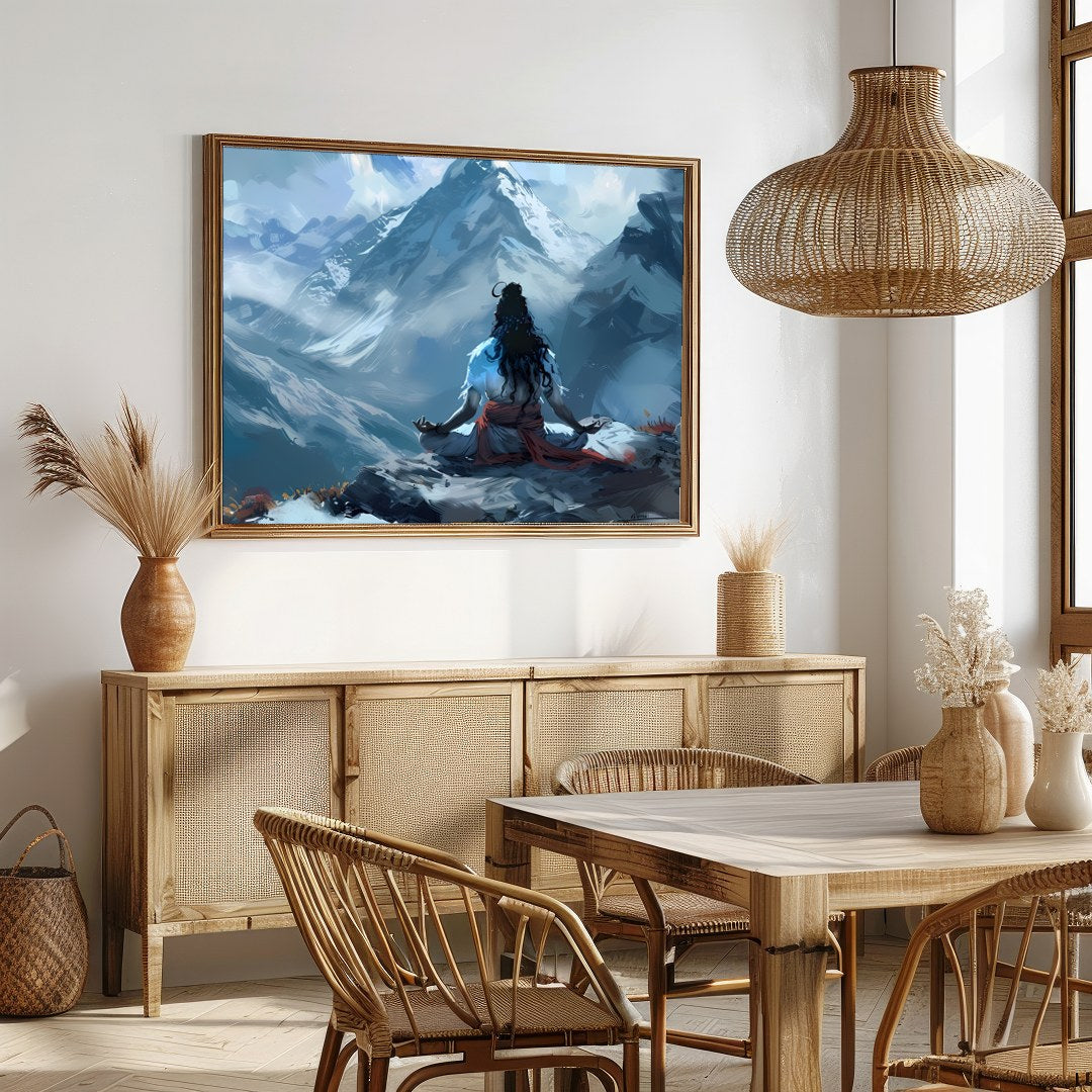 Experience the tranquility of nature with this captivating piece featuring a lone figure meditating for Dining