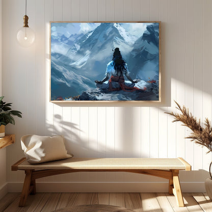 Experience the tranquility of nature with this captivating piece featuring a lone figure meditating for Hallway
