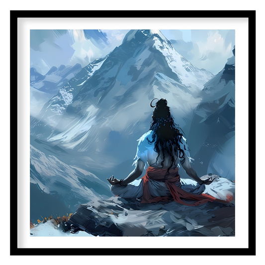 Experience the tranquility of nature with this captivating piece featuring a lone figure meditating for interior