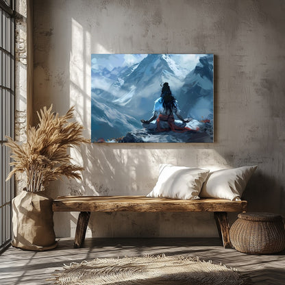 Experience the tranquility of nature with this captivating piece featuring a lone figure meditating for Veranda