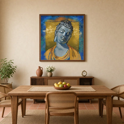Immerse your space in tranquility with this serene depiction of the Buddha, capturing a peaceful for Dining