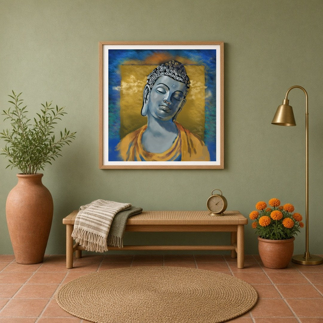 Immerse your space in tranquility with this serene depiction of the Buddha, capturing a peaceful for Entrance