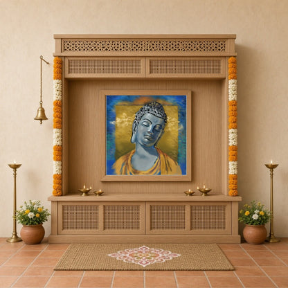 Immerse your space in tranquility with this serene depiction of the Buddha, capturing a peaceful for Home Temple