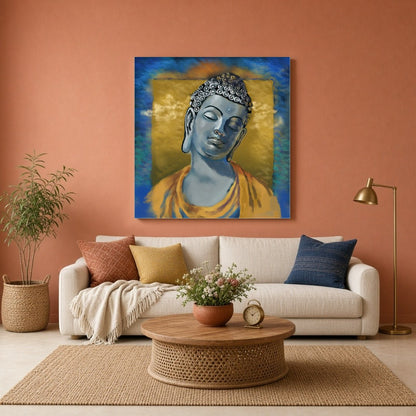 Immerse your space in tranquility with this serene depiction of the Buddha, capturing a peaceful for Living Room