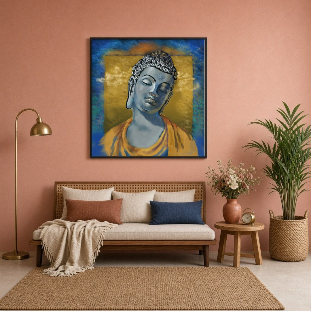 Immerse your space in tranquility with this serene depiction of the Buddha, capturing a peaceful for Sitting Lounge