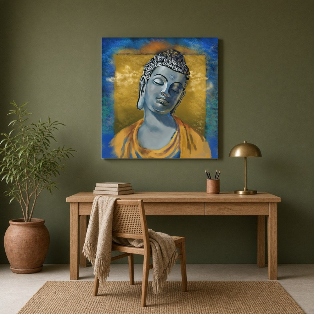 Immerse your space in tranquility with this serene depiction of the Buddha, capturing a peaceful for Study