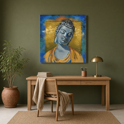 Immerse your space in tranquility with this serene depiction of the Buddha, capturing a peaceful for Study