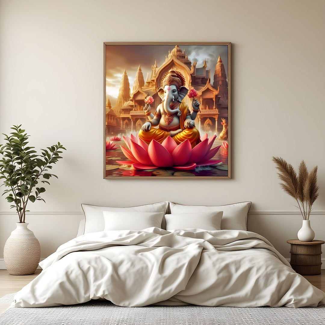 Embrace tranquility with this captivating artwork featuring Ganesha, the deity of wisdom and new for Bedroom
