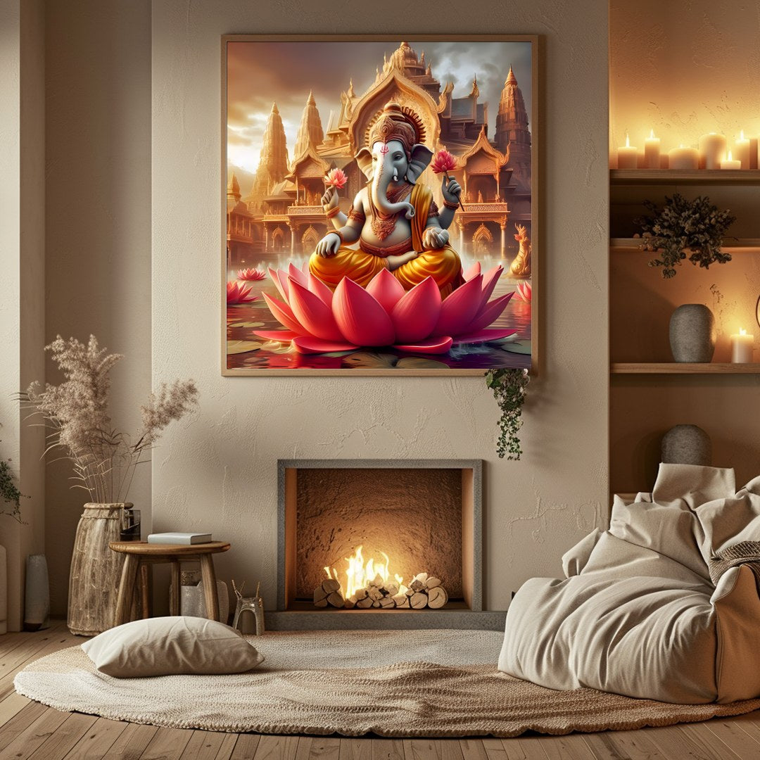 Embrace tranquility with this captivating artwork featuring Ganesha, the deity of wisdom and new for Hall