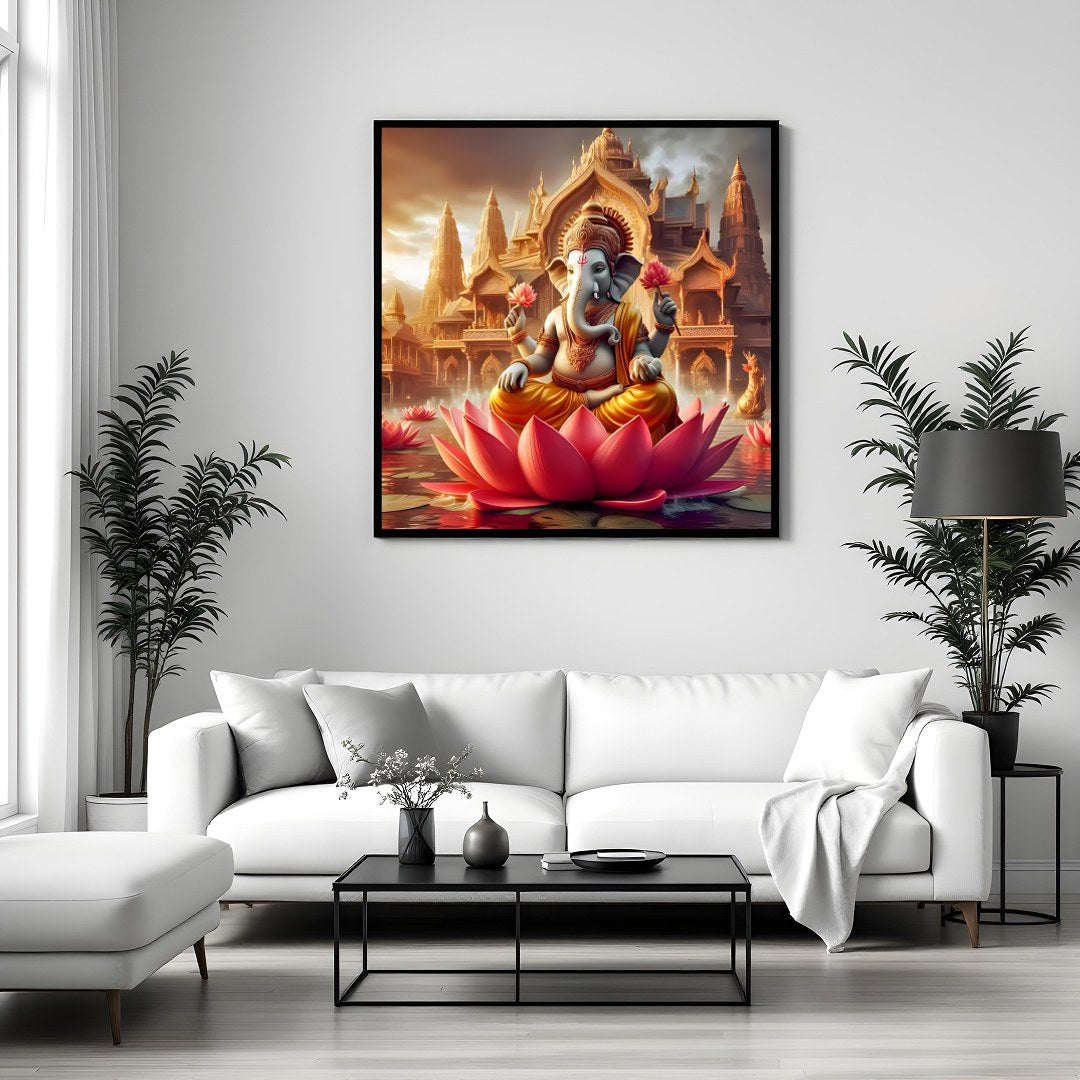 Embrace tranquility with this captivating artwork featuring Ganesha, the deity of wisdom and new for Sitting Area