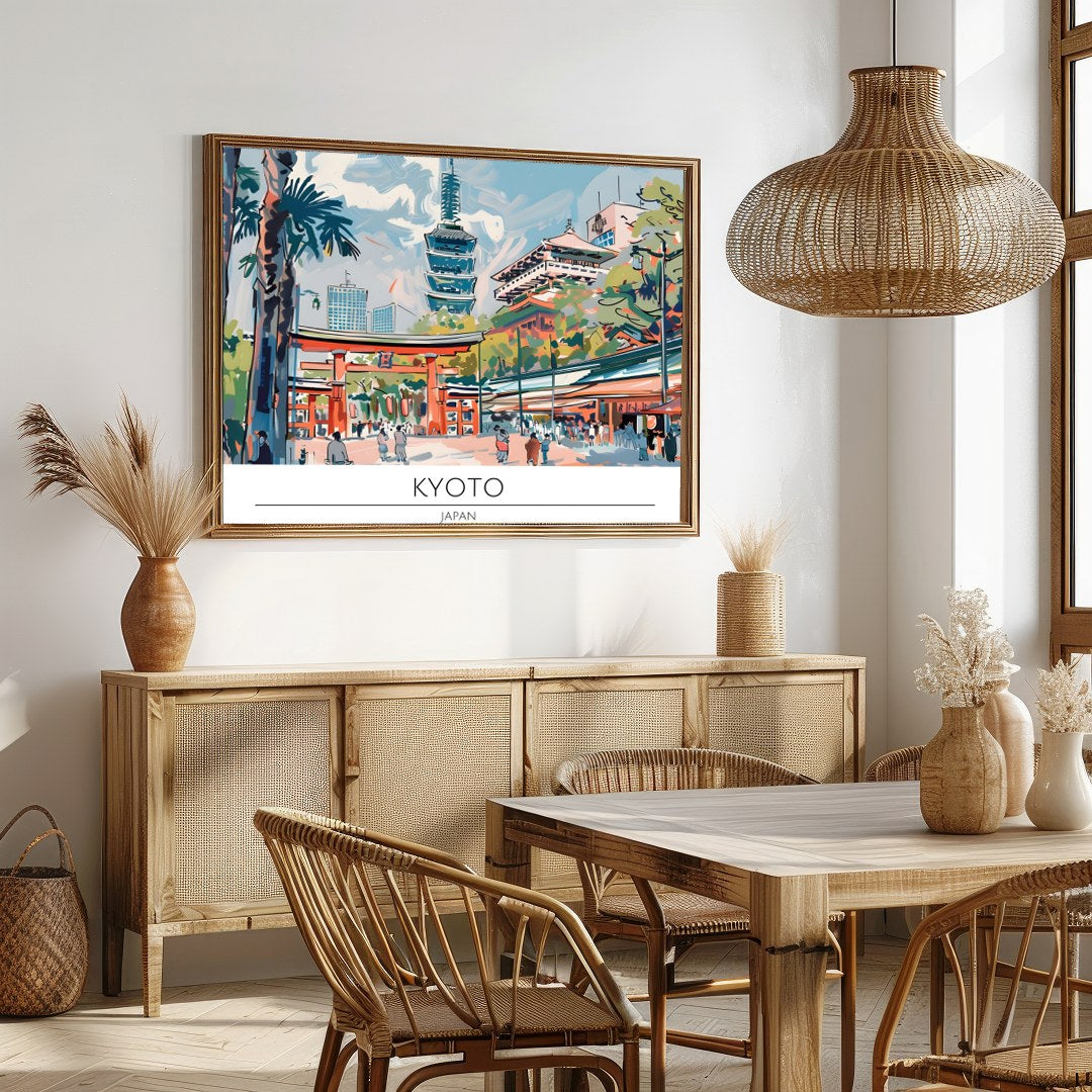 Immerse yourself in the captivating essence of Kyoto with this exquisite illustrated artwork. The for Dining