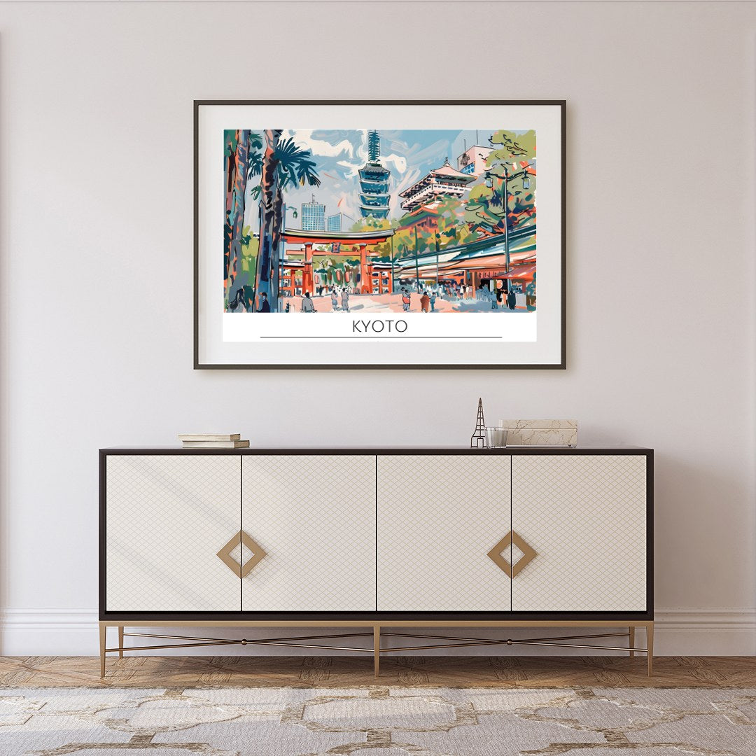 Immerse yourself in the captivating essence of Kyoto with this exquisite illustrated artwork. The for Foyer