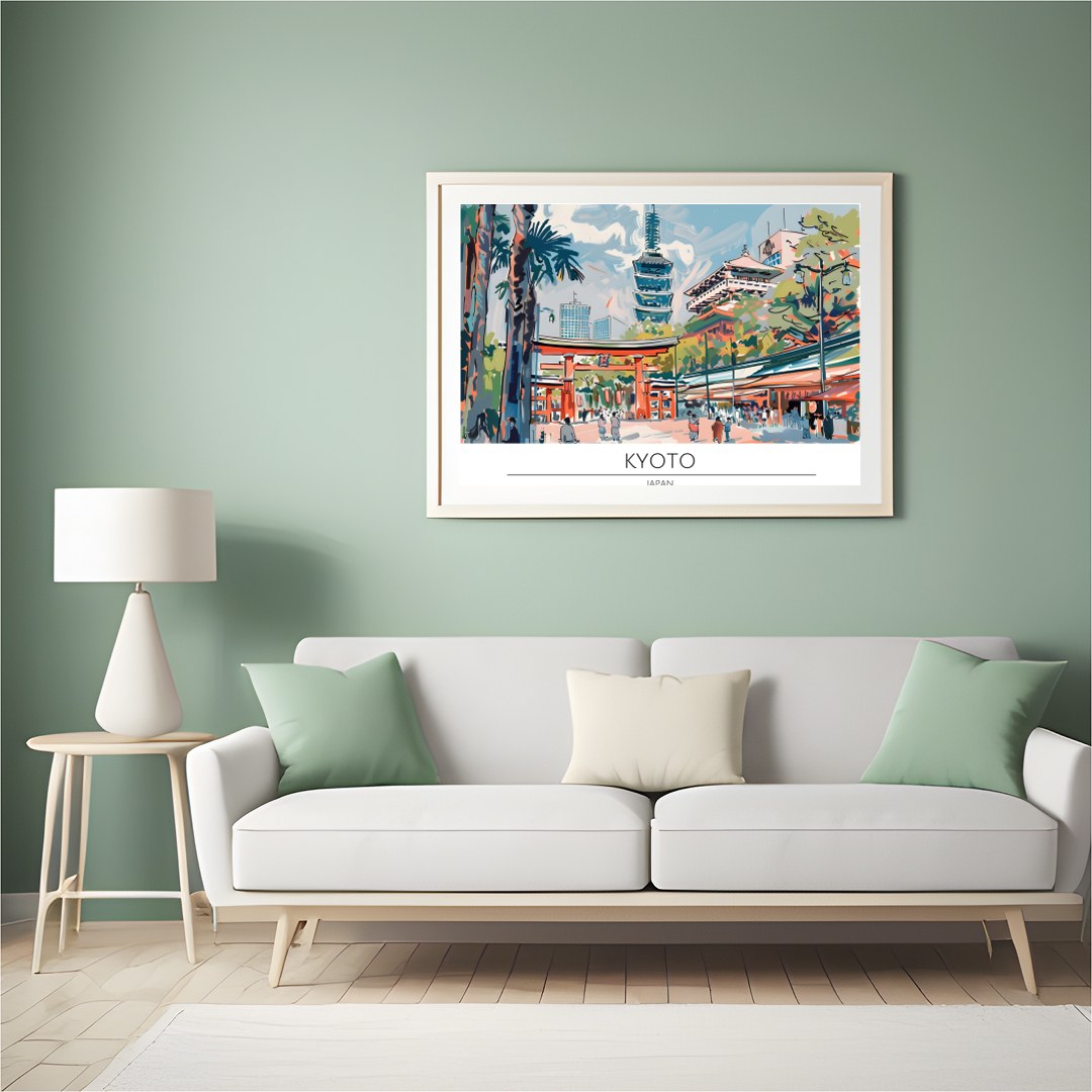 Immerse yourself in the captivating essence of Kyoto with this exquisite illustrated artwork. The for Hall